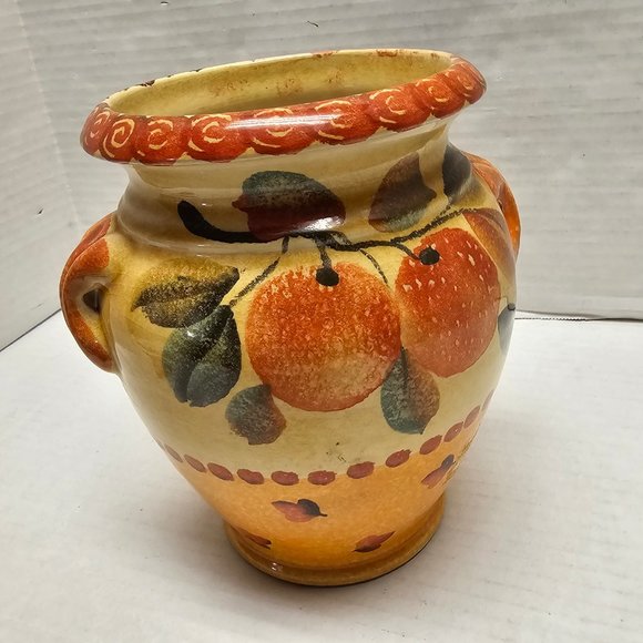 Italica ARS Hand Painted Pottery Ceramic warm orange Fruit Peach Vase Italy - Picture 6 of 16